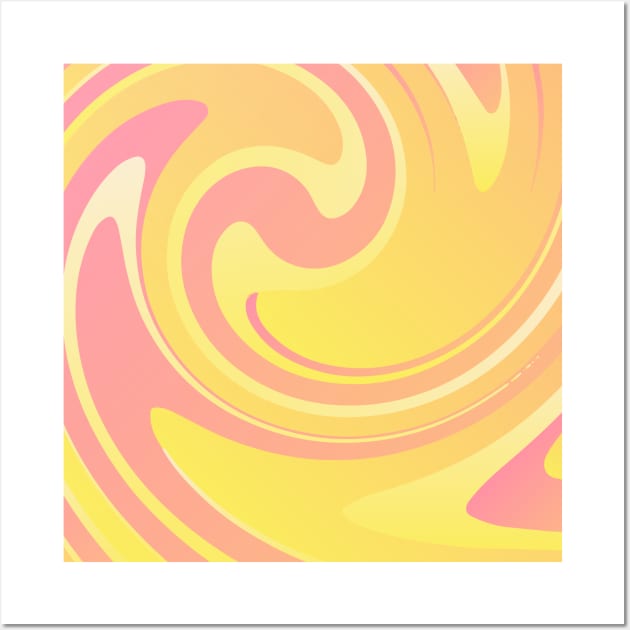 Retro Groovy 70s Pink + Yellow Abstract Swirls Wall Art by FatCatSwagger